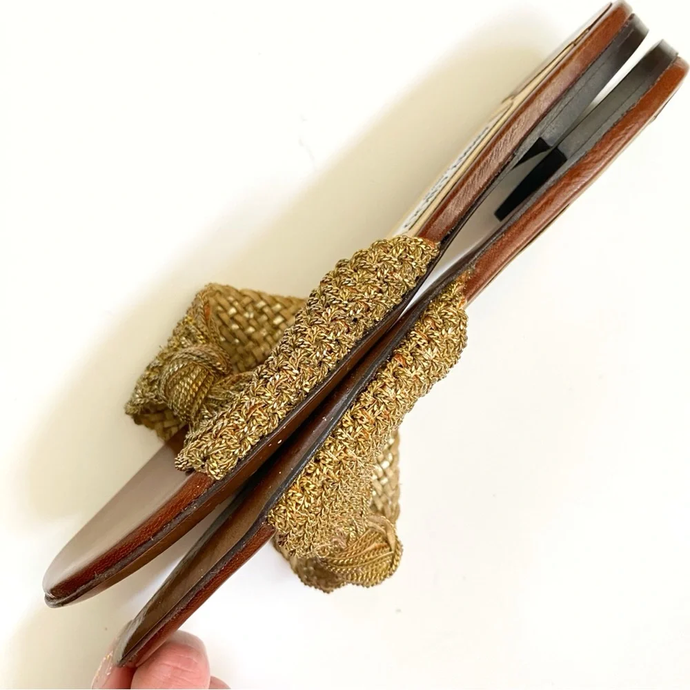 JIMMY CHOO gold metal chain knot slide sandals open toe flats - Picture 5 of 10